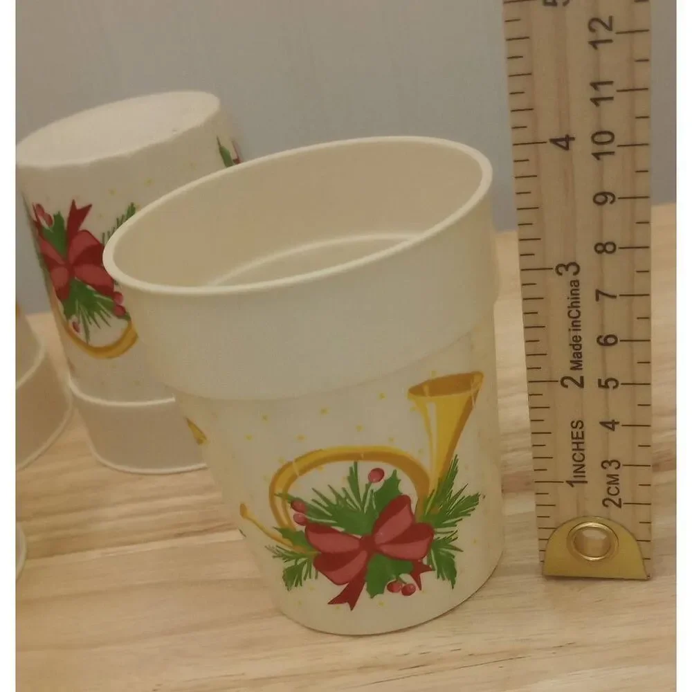 Vintage hard plastic reusable Christmas cups set of six